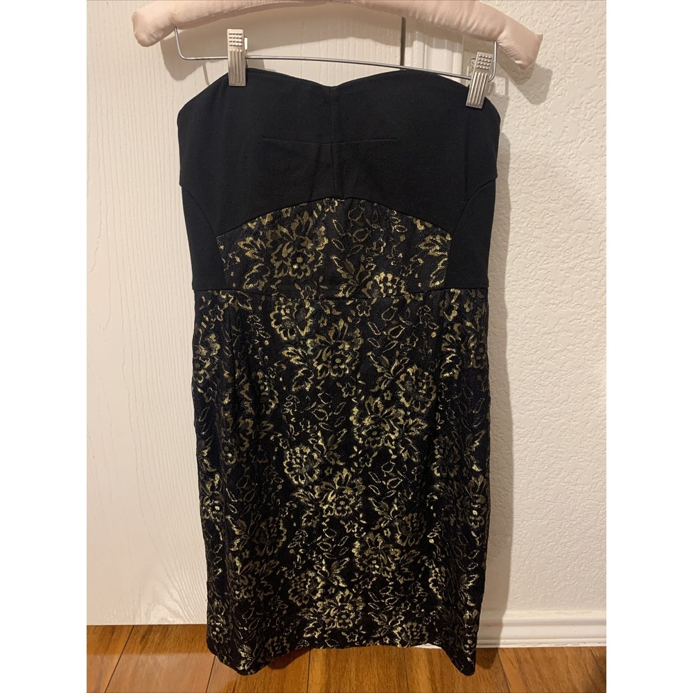 Diane Von Fursterberg DVF Black Gold Strapless Cocktail Party Dress Size 4